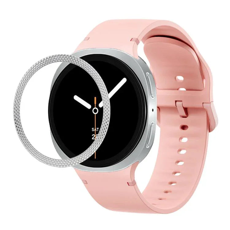 Correia de Silicone com Textura Rombóide no Bezel e Costura de Cor Sólida, Para Samsung Galaxy Watch8 44mm, Para Samsung Galaxy Watch8 40mm