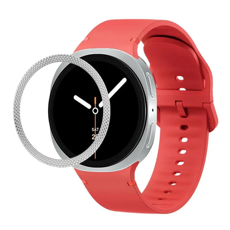 Correia de Silicone com Textura Rombóide no Bezel e Costura de Cor Sólida, Para Samsung Galaxy Watch8 44mm, Para Samsung Galaxy Watch8 40mm