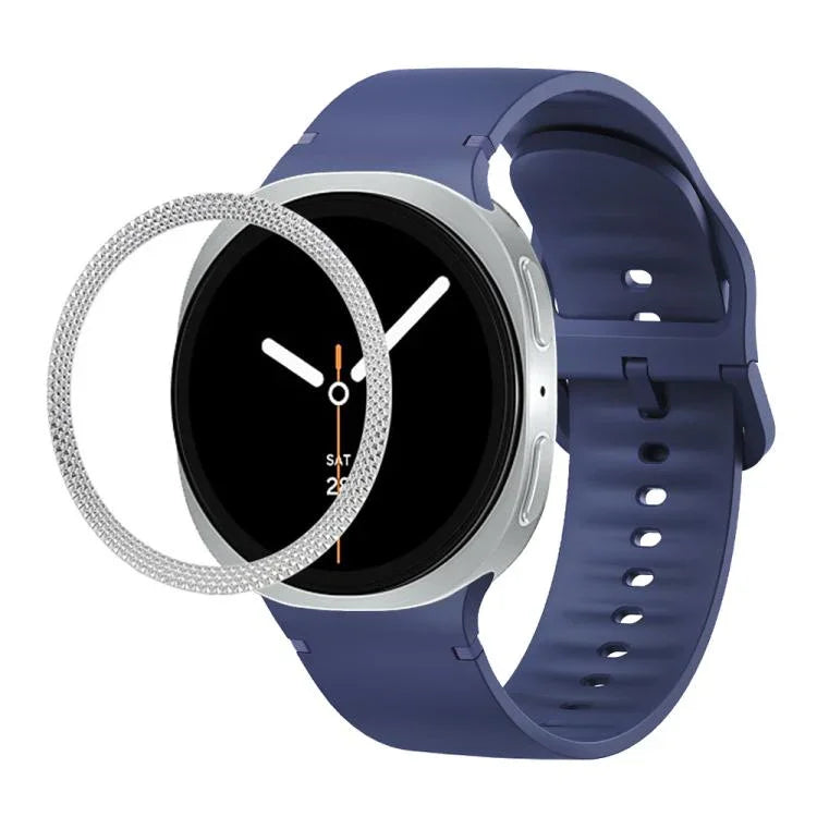 Correia de Silicone com Textura Rombóide no Bezel e Costura de Cor Sólida, Para Samsung Galaxy Watch8 44mm, Para Samsung Galaxy Watch8 40mm