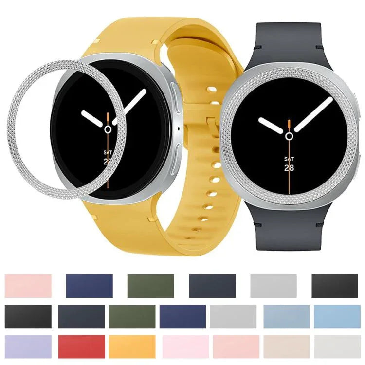 Correia de Silicone com Textura Rombóide no Bezel e Costura de Cor Sólida, Para Samsung Galaxy Watch8 44mm, Para Samsung Galaxy Watch8 40mm