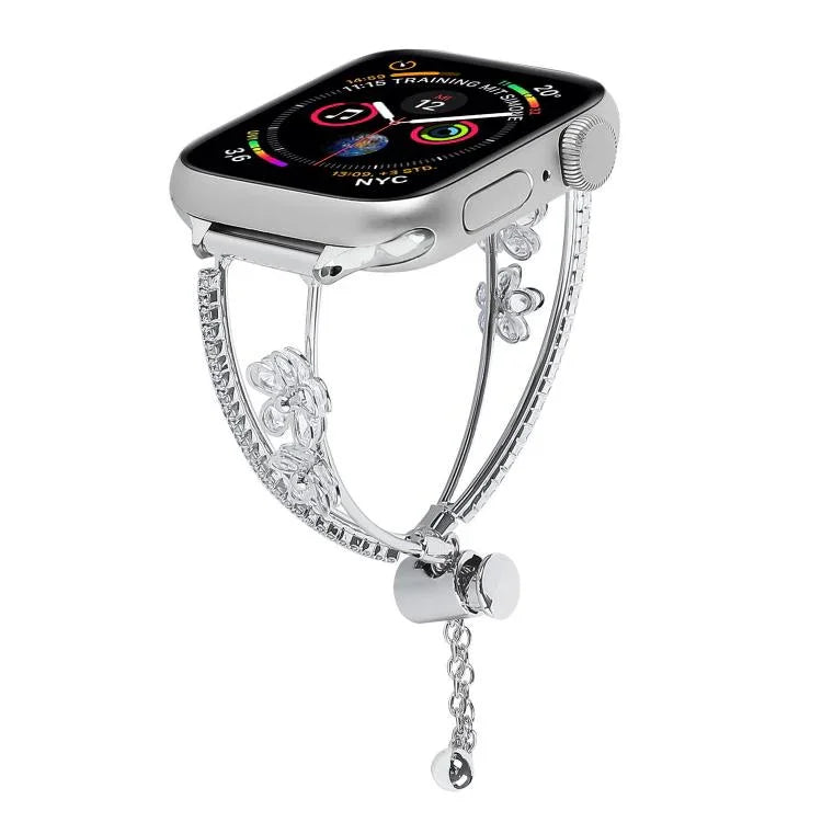 Pulseira de Relógio com Pulseira de Zircónio e Flor de 5 Pétalas Incrustada em Cobre, Para Apple Watch 46mm / 49mm / 45mm / 44mm, Para Apple Watch 42mm / 41mm / 40mm / 38mm