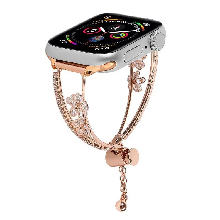 Pulseira de Relógio com Pulseira de Zircónio e Flor de 5 Pétalas Incrustada em Cobre, Para Apple Watch 46mm / 49mm / 45mm / 44mm, Para Apple Watch 42mm / 41mm / 40mm / 38mm
