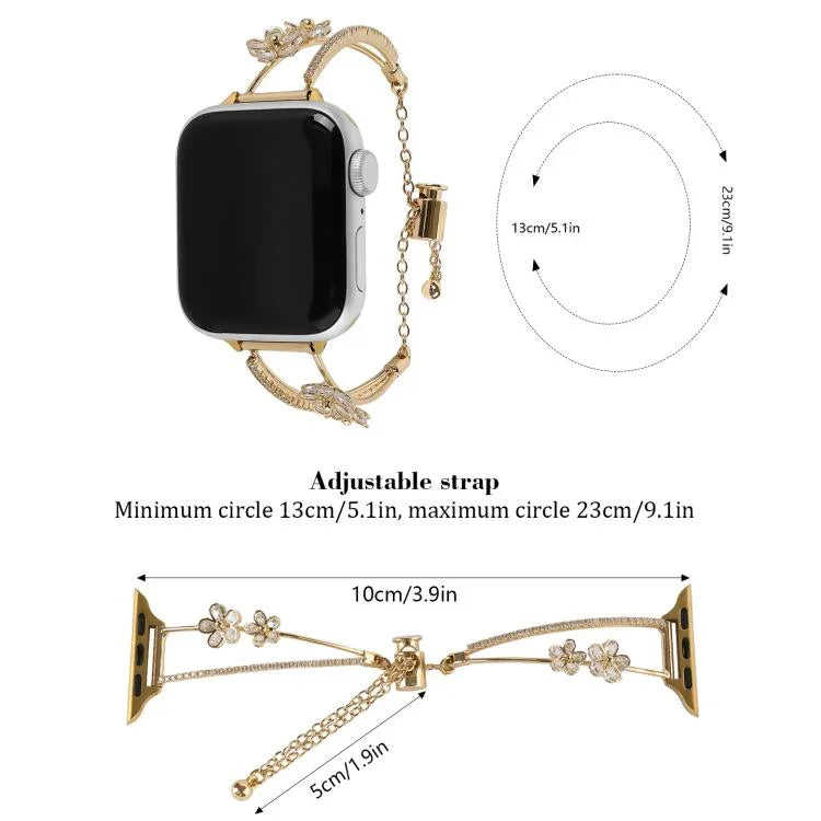 Pulseira de Relógio com Pulseira de Zircónio e Flor de 5 Pétalas Incrustada em Cobre, Para Apple Watch 46mm / 49mm / 45mm / 44mm, Para Apple Watch 42mm / 41mm / 40mm / 38mm