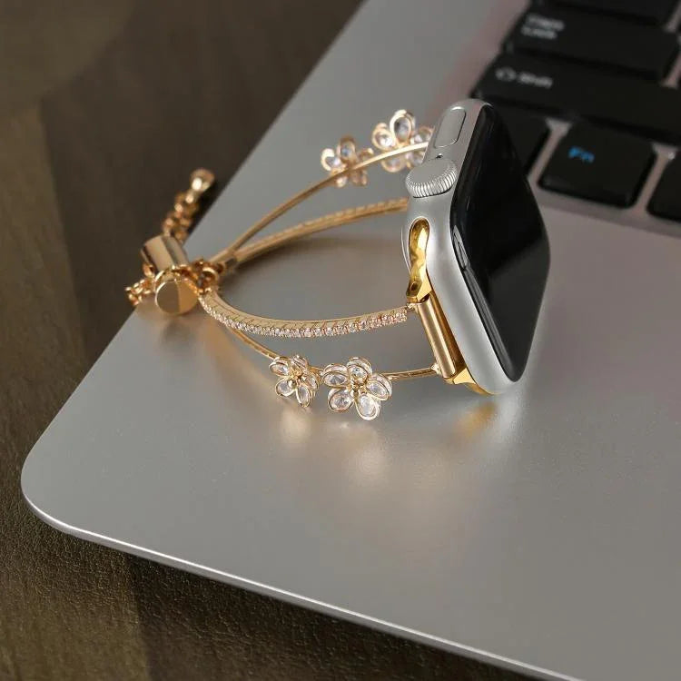 Pulseira de Relógio com Pulseira de Zircónio e Flor de 5 Pétalas Incrustada em Cobre, Para Apple Watch 46mm / 49mm / 45mm / 44mm, Para Apple Watch 42mm / 41mm / 40mm / 38mm