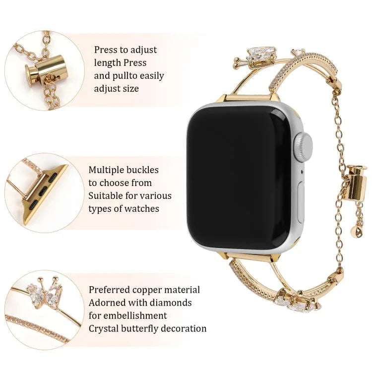 Pulseira de Relógio com Pulseira de Zircónio e Borboleta Incrustada em Cobre, Para Apple Watch 46mm / 49mm / 45mm / 44mm, Para Apple Watch 42mm / 41mm / 40mm / 38mm