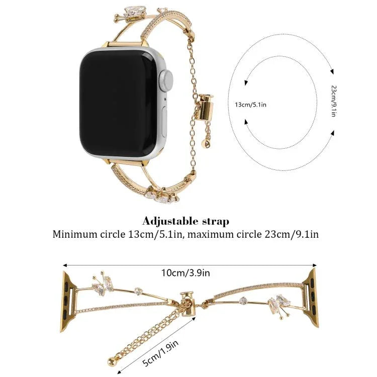 Pulseira de Relógio com Pulseira de Zircónio e Borboleta Incrustada em Cobre, Para Apple Watch 46mm / 49mm / 45mm / 44mm, Para Apple Watch 42mm / 41mm / 40mm / 38mm