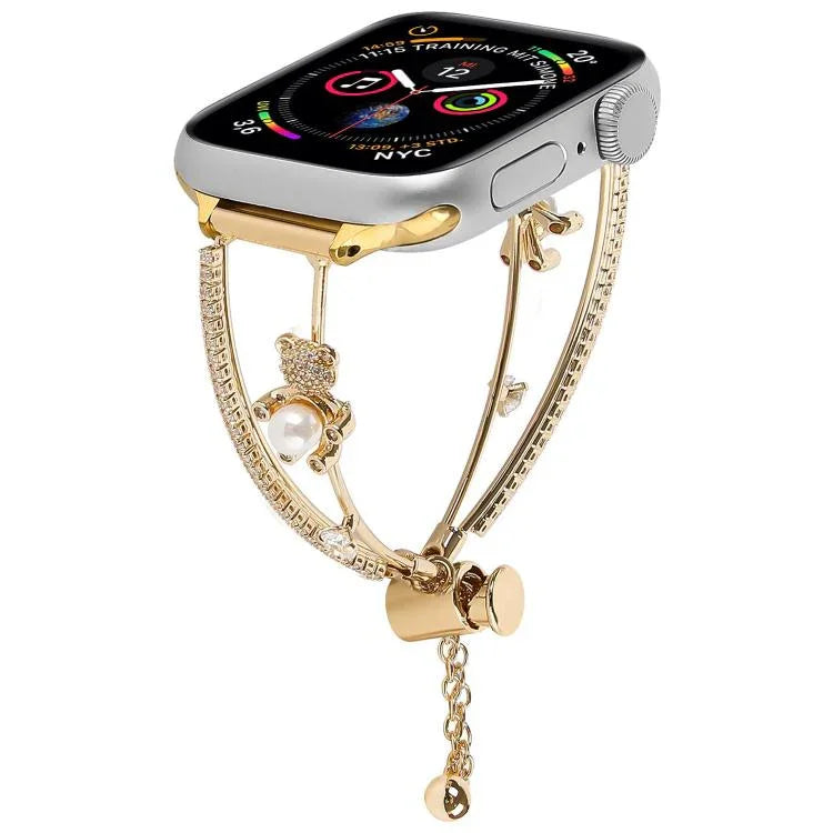 Correia de Relógio com Pulseira de Zircão Urso Incrustado em Cobre, Para Apple Watch 46mm / 49mm / 45mm / 44mm, Para Apple Watch 42mm / 41mm / 40mm / 38mm