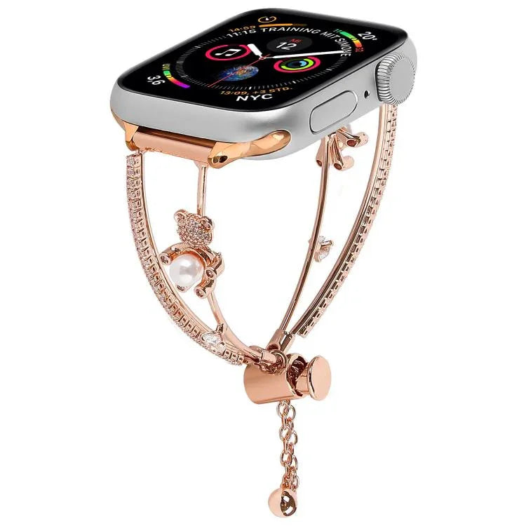 Correia de Relógio com Pulseira de Zircão Urso Incrustado em Cobre, Para Apple Watch 46mm / 49mm / 45mm / 44mm, Para Apple Watch 42mm / 41mm / 40mm / 38mm