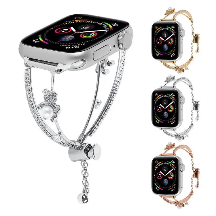 Correia de Relógio com Pulseira de Zircão Urso Incrustado em Cobre, Para Apple Watch 46mm / 49mm / 45mm / 44mm, Para Apple Watch 42mm / 41mm / 40mm / 38mm