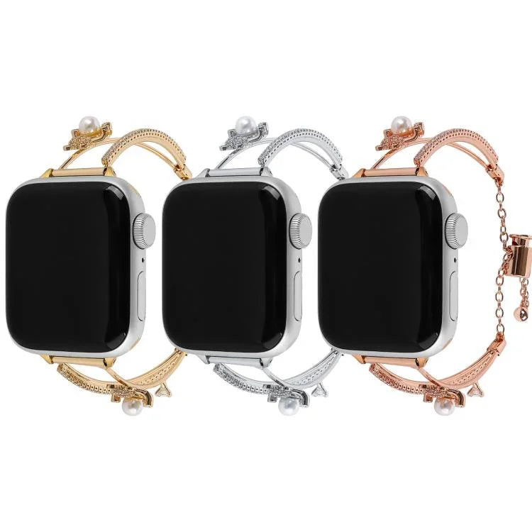 Correia de Relógio com Pulseira de Zircão Urso Incrustado em Cobre, Para Apple Watch 46mm / 49mm / 45mm / 44mm, Para Apple Watch 42mm / 41mm / 40mm / 38mm