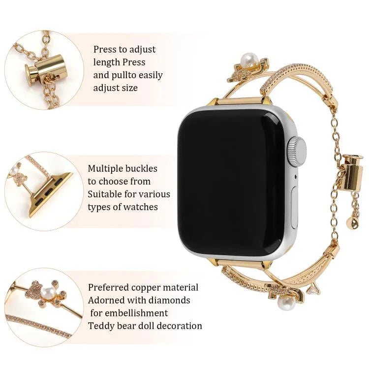 Correia de Relógio com Pulseira de Zircão Urso Incrustado em Cobre, Para Apple Watch 46mm / 49mm / 45mm / 44mm, Para Apple Watch 42mm / 41mm / 40mm / 38mm
