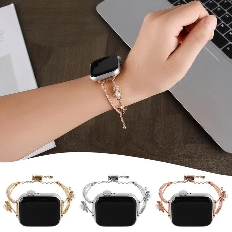 Correia de Relógio com Pulseira de Zircão Urso Incrustado em Cobre, Para Apple Watch 46mm / 49mm / 45mm / 44mm, Para Apple Watch 42mm / 41mm / 40mm / 38mm