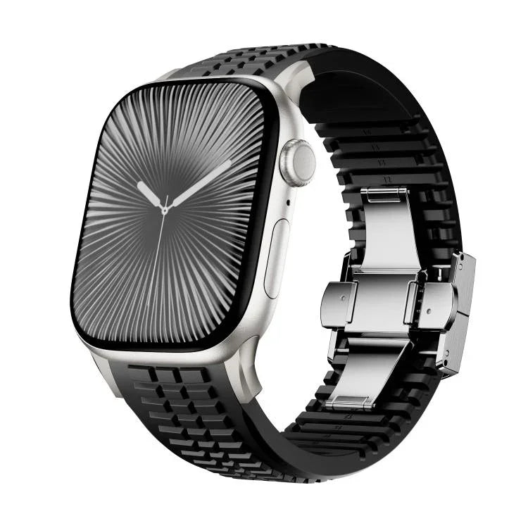 Correia de Relógio em Silicone com Fivela Dobravel Textura Estriada, Para Apple Watch 46mm / 49mm / 45mm / 44mm