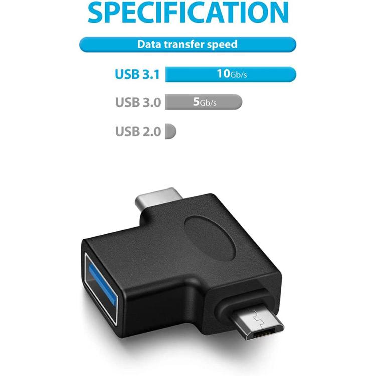 JUNSUNMAY 2 in 1 OTG Converter USB 3.0 to Micro USB and Type-C Adapter, 2 in 1