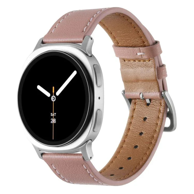 Pulseira de Relógio em Pele Genuína com Fecho Prateado em Aço Inoxidável, Para Samsung Galaxy Watch8 / Watch8 Classic