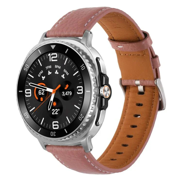 Pulseira de Relógio em Pele Genuína com Textura de Lichia, Para Samsung Galaxy Watch8 / Watch8 Classic