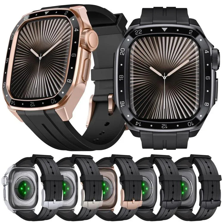 Pulseira de Relógio em Silicone com Moldura Metálica Integrada em Modelo à Escala, Para Apple Watch Série 10 46mm