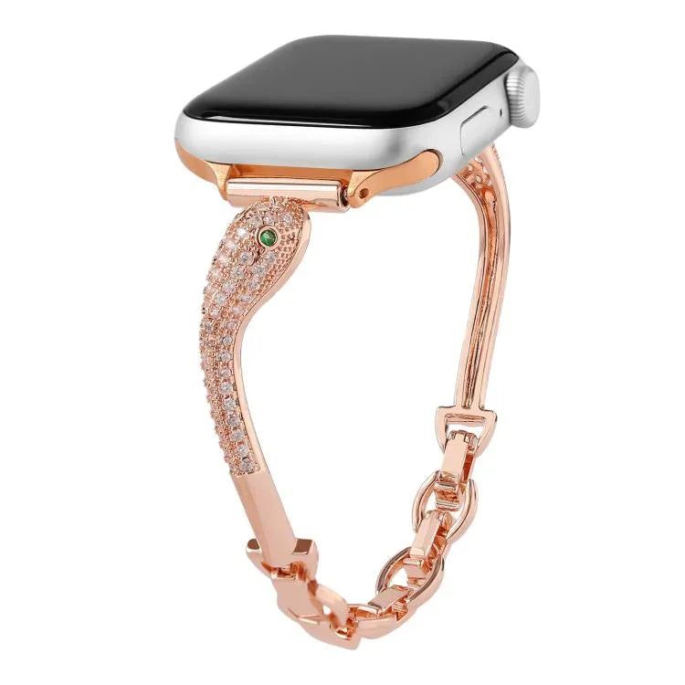 Pulseira de Relógio com Cabeça de Cobra em Zircão Incrustado em Cobre, Para Apple Watch 46mm / 49mm / 45mm / 44mm, Para Apple Watch 42mm / 41mm / 40mm / 38mm