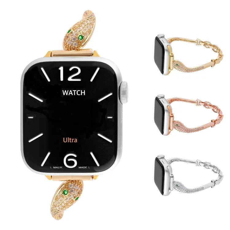 Pulseira de Relógio com Cabeça de Cobra em Zircão Incrustado em Cobre, Para Apple Watch 46mm / 49mm / 45mm / 44mm, Para Apple Watch 42mm / 41mm / 40mm / 38mm