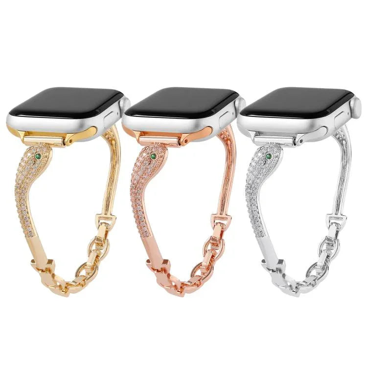 Pulseira de Relógio com Cabeça de Cobra em Zircão Incrustado em Cobre, Para Apple Watch 46mm / 49mm / 45mm / 44mm, Para Apple Watch 42mm / 41mm / 40mm / 38mm