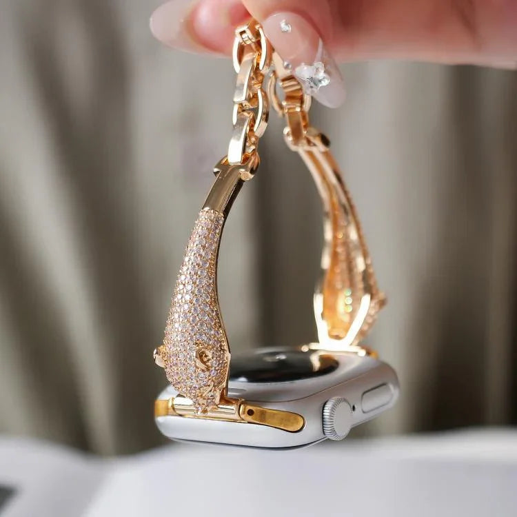 Pulseira de Relógio com Cabeça de Leopardo em Zircão Incrustado em Cobre, Para Apple Watch 46mm / 49mm / 45mm / 44mm, Para Apple Watch 42mm / 41mm / 40mm / 38mm
