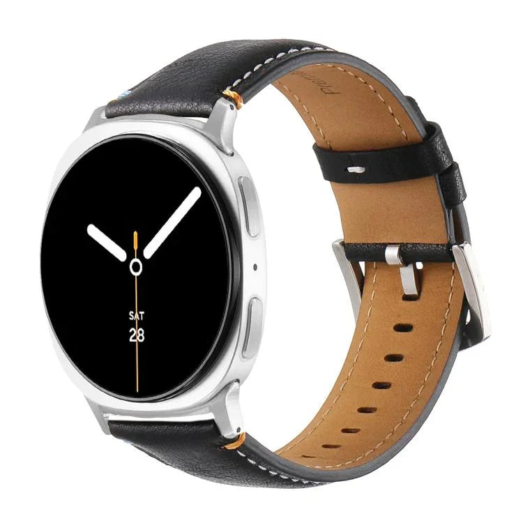 Pulseira de Relógio em Pele Genuína com Costura, Para Samsung Galaxy Watch8 / Watch8 Classic