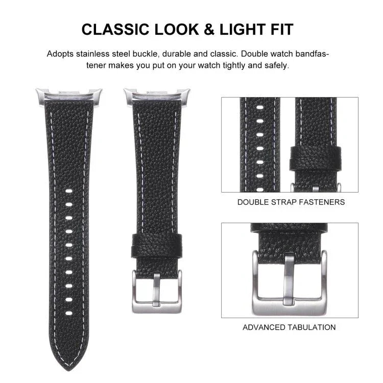 Pulseira de Relógio em Pele com Textura de Lichia de Dupla Face, Para Samsung Galaxy Watch8 / Watch8 Classic