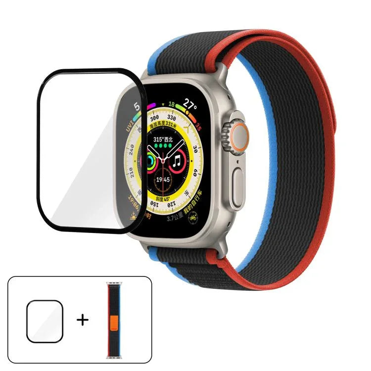 Pulseira de Relógio em Nylon Wild Path Loop com Filme Curvo 3D, Para Apple Watch Série 10 46mm, Para Apple Watch Série 10 42mm, Para Apple Watch 6 / 5 / 4 / SE 44mm