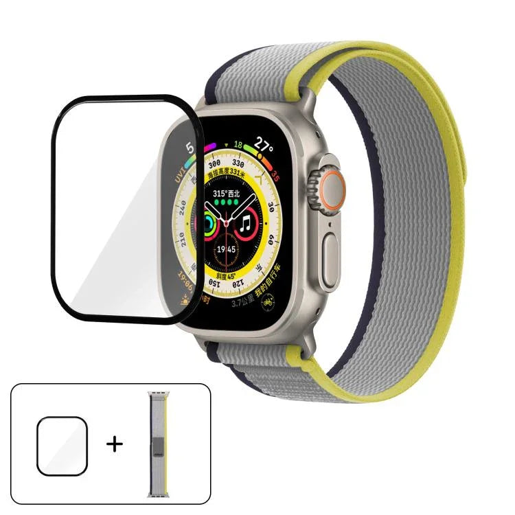 Pulseira de Relógio em Nylon Wild Path Loop com Filme Curvo 3D, Para Apple Watch 6 / 5 / 4 / SE 40mm, Para Apple Watch Ultra / 2 49mm, Para Apple Watch Série 9 / 8 / 7 45mm