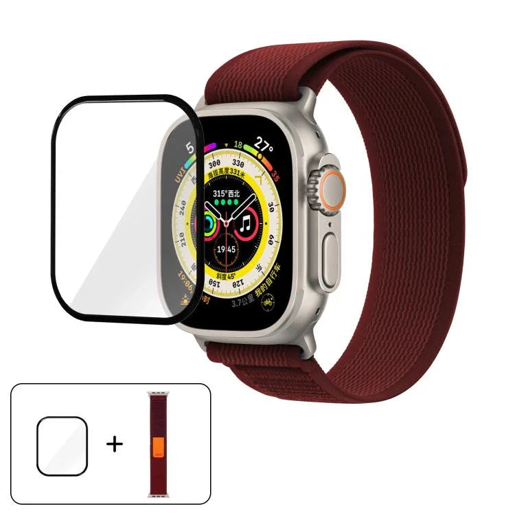 Pulseira de Relógio em Nylon Wild Path Loop com Filme Curvo 3D, Para Apple Watch 6 / 5 / 4 / SE 40mm, Para Apple Watch Ultra / 2 49mm, Para Apple Watch Série 9 / 8 / 7 45mm
