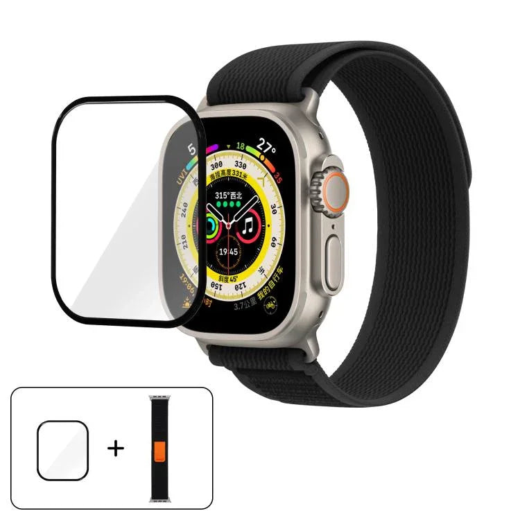Pulseira de Relógio em Nylon Wild Path Loop com Filme Curvo 3D, Para Apple Watch 6 / 5 / 4 / SE 40mm, Para Apple Watch Ultra / 2 49mm, Para Apple Watch Série 9 / 8 / 7 45mm