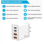 Carregador para Telemóvel TE-PD44 4-portas Dual USB-A Dual Type-C, Ficha UE, Ficha US