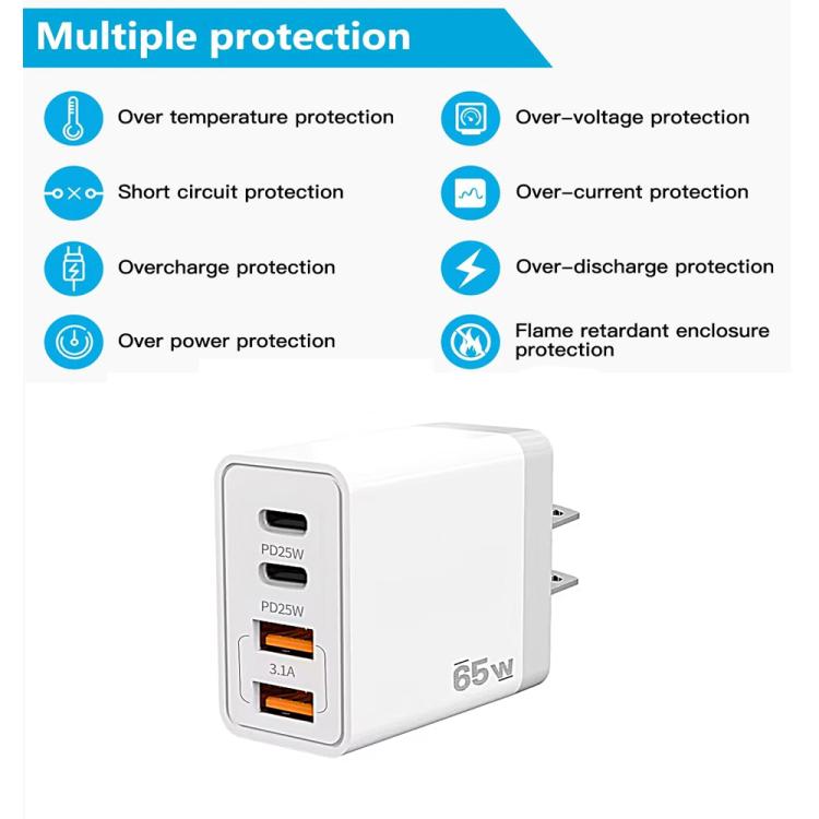 Carregador para Telemóvel TE-PD44 4-portas Dual USB-A Dual Type-C, Ficha UE, Ficha US