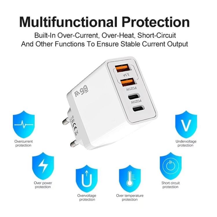 Carregador para Telemóvel TE-PD44 4-portas Dual USB-A Dual Type-C, Ficha UE, Ficha US