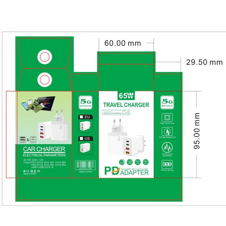 Carregador para Telemóvel TE-PD44 4-portas Dual USB-A Dual Type-C, Ficha UE, Ficha US