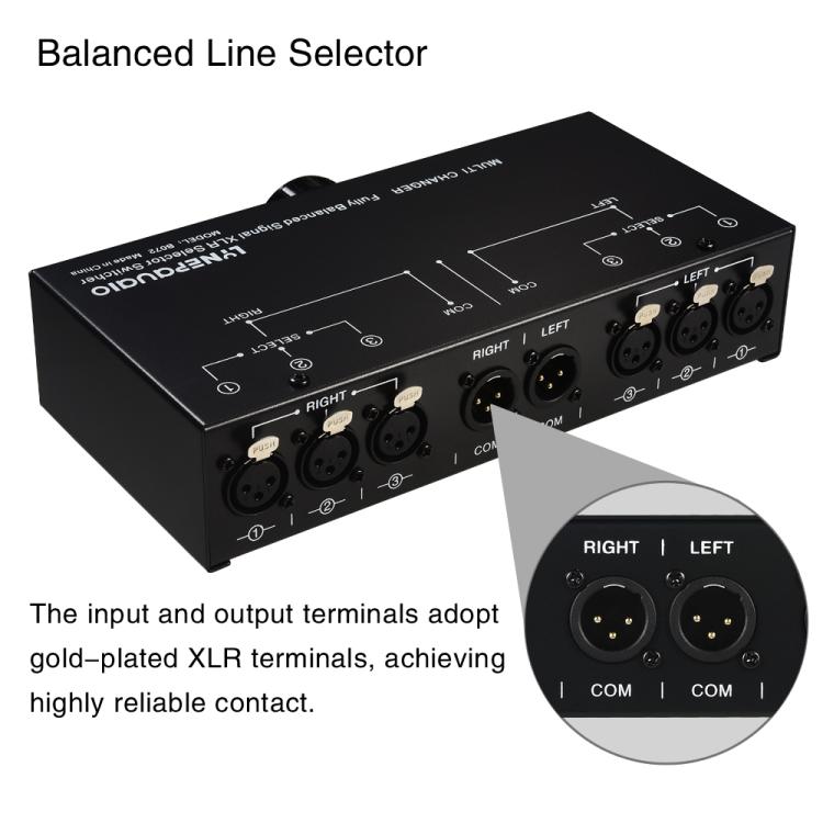Selector de Sinal Totalmente Balanceado 3 Entradas 1 Saída, Selector de Linha Balanceada de 3 Canais, Sem Necessidade de Fonte de Alimentação Externa, Comutação Sem Perdas, B072