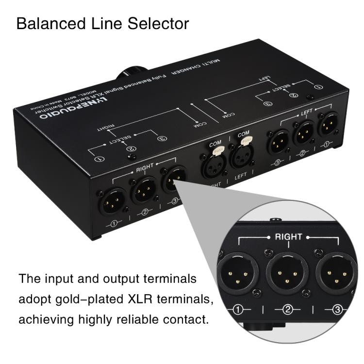 Selector de Sinal Totalmente Balanceado 1 Entrada 3 Saídas, Selector de Linha Balanceada de 3 Canais, Sem Necessidade de Fonte de Alimentação Externa, Comutação Sem Perdas, B073
