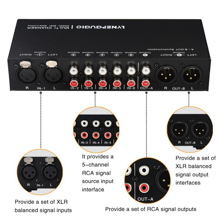 Selector Comutador de Sinal de Áudio 6 Entradas 3 Saídas, Comutador Multi-canal, Controlador de Volume de Coluna Ativo Passivo Totalmente Balanceado, Selector RCA, B081