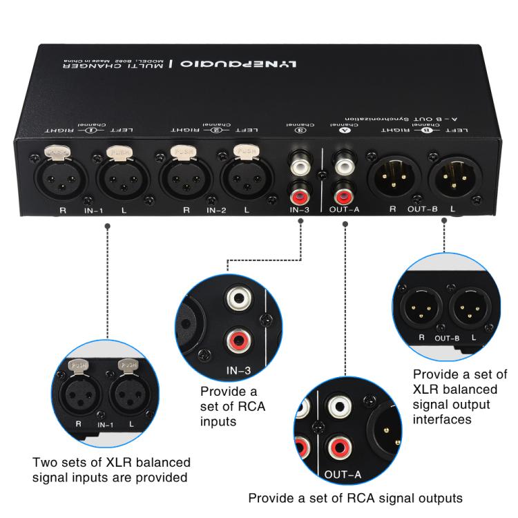 B082 3 Input 3 Output Audio Signal Selector Balanced Line Switcher, B082