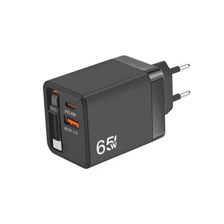 FC1 Cabo Retrátil 3 em 1 Tipo-C 70cm, PD3.0, QC3.0 Carregador USB para Telemóvel, Ficha UE