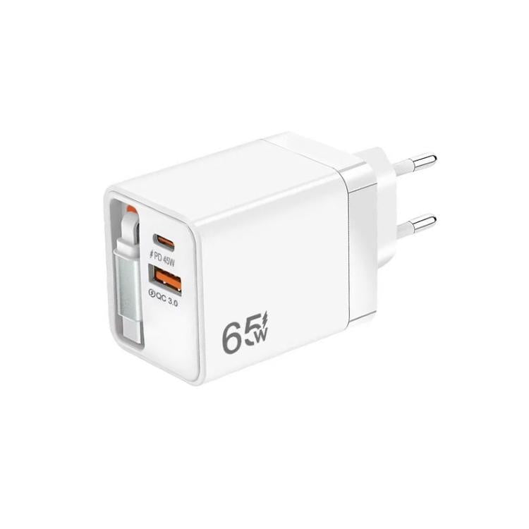 FC1 Cabo Retrátil 3 em 1 Tipo-C 70cm, PD3.0, QC3.0 Carregador USB para Telemóvel, Ficha UE