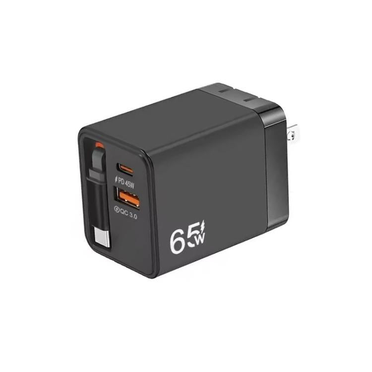 FC1 Cabo Retrátil 3 em 1 Tipo-C 70cm, PD3.0, QC3.0 Carregador USB para Telemóvel, Ficha EUA