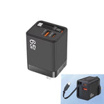 FC1 Cabo Retrátil 3 em 1 Tipo-C 70cm, PD3.0, QC3.0 Carregador USB para Telemóvel, Ficha EUA
