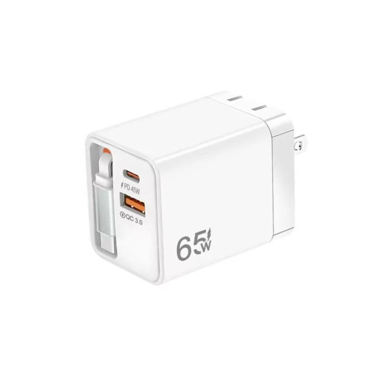 FC1 Cabo Retrátil 3 em 1 Tipo-C 70cm, PD3.0, QC3.0 Carregador USB para Telemóvel, Ficha EUA