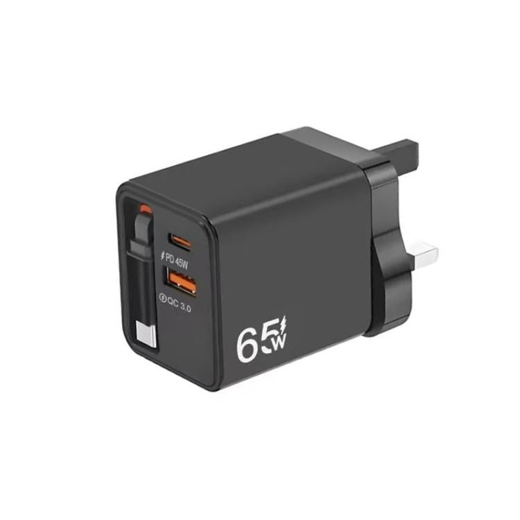 FC1 Cabo Retrátil 3 em 1 Tipo-C 70cm, PD3.0, QC3.0 Carregador USB para Telemóvel, Ficha Reino Unido