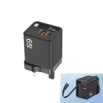FC1 Cabo Retrátil 3 em 1 Tipo-C 70cm, PD3.0, QC3.0 Carregador USB para Telemóvel, Ficha Reino Unido