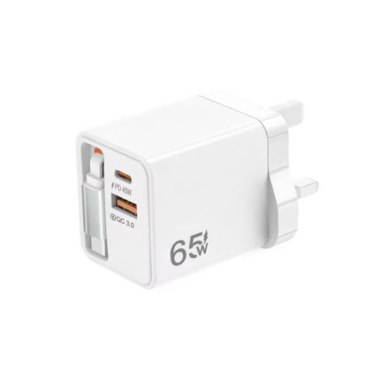 FC1 Cabo Retrátil 3 em 1 Tipo-C 70cm, PD3.0, QC3.0 Carregador USB para Telemóvel, Ficha Reino Unido