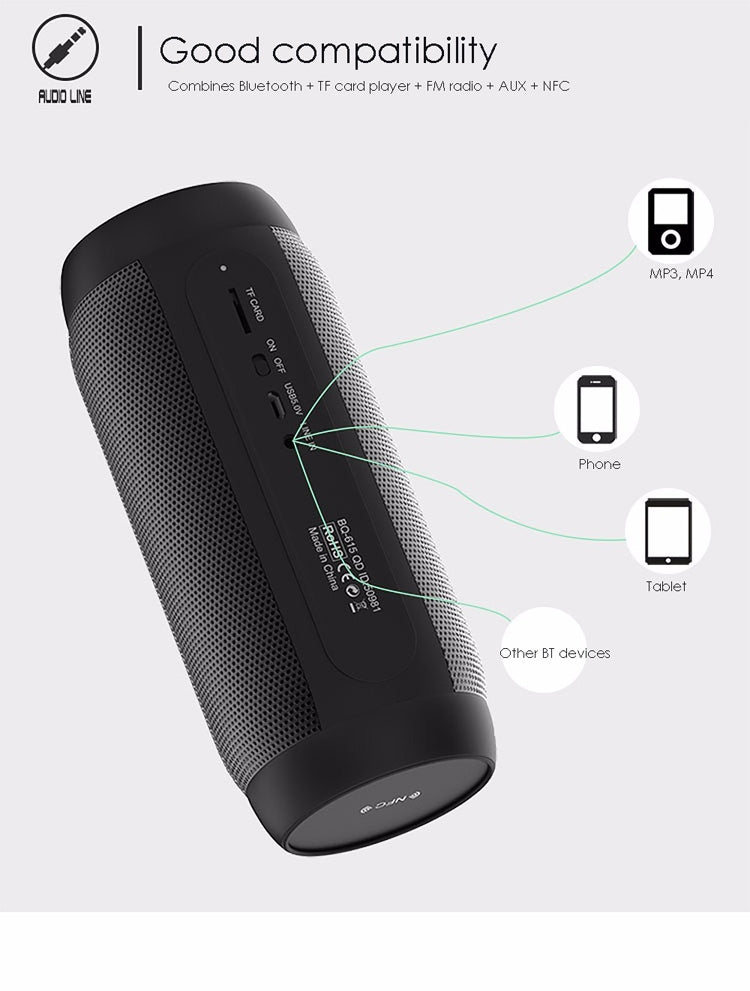 Coluna Estéreo HiFi Sem Fios LED Colorida BQ615 PRO, Combina Bluetooth + Leitor de Cartão TF + Rádio FM + AUX + NFC, BQ615 PRO