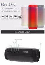 Coluna Estéreo HiFi Sem Fios LED Colorida BQ615 PRO, Combina Bluetooth + Leitor de Cartão TF + Rádio FM + AUX + NFC, BQ615 PRO