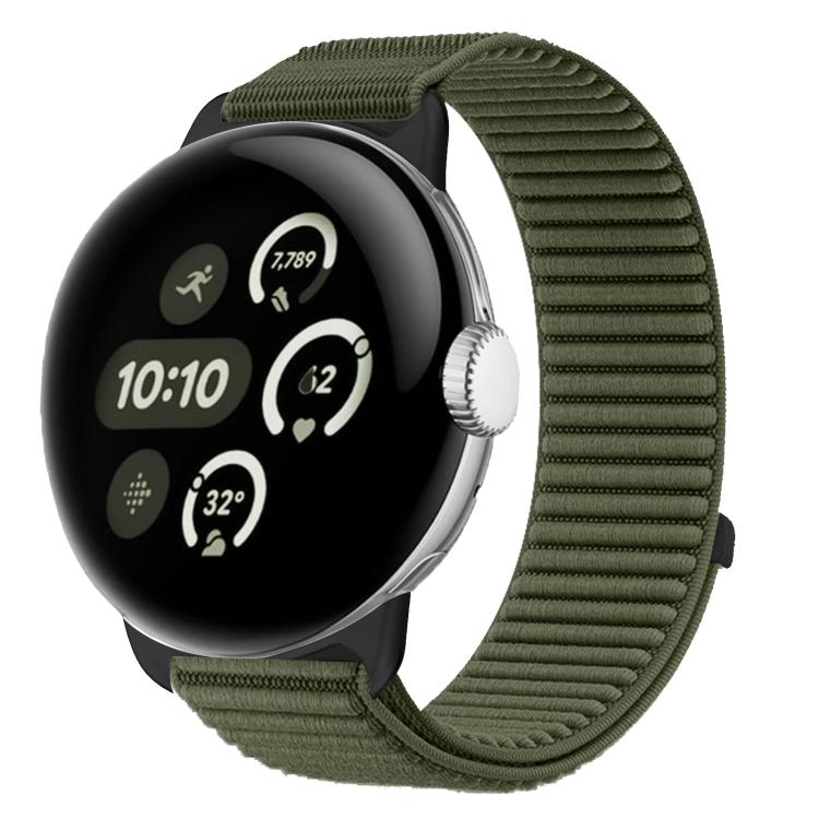 Correia de relógio com interface metálica e fecho de velcro em nylon tecido, para Google Pixel Watch 4 / Watch 3 45mm, para Google Pixel Watch 4 / 3 / 2 / 1 41mm